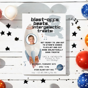 Outer Space Rocket Ship Astronaut Photo Birthday Invitation
