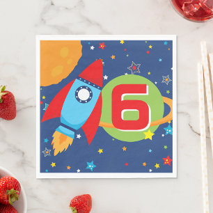 Outer Space Rocket Ship Birthday Age Paper Napkins