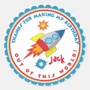 Outer Space Rocket Ship Birthday Favour Stickers