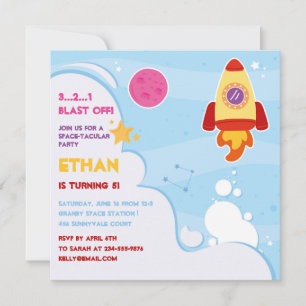 Outer Space Rocket Ship Birthday Invitation