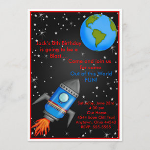 Outer Space Rocket Ship Birthday Invitations