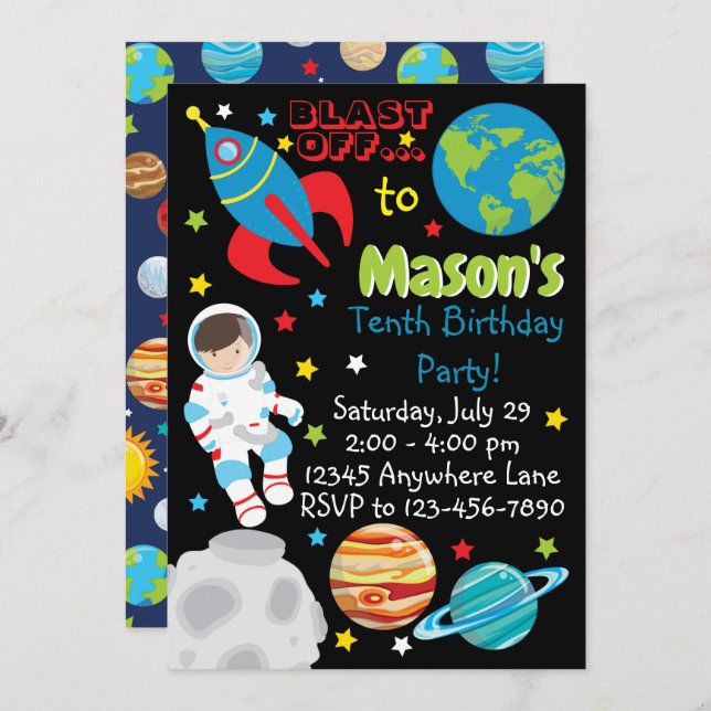 Outer Space Rocket Ship Birthday Invitations (Front/Back)