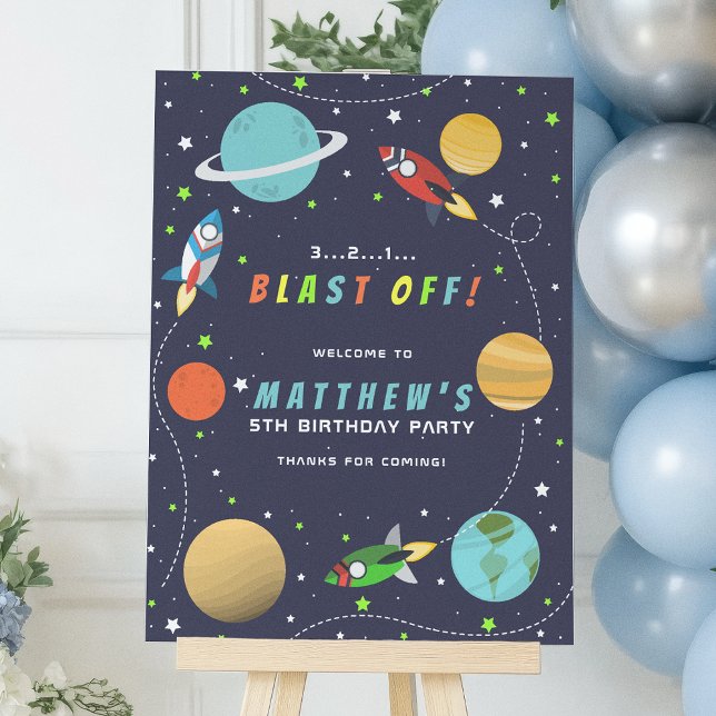Outer Space Rocket Ship Birthday Party Poster (Creator Uploaded)