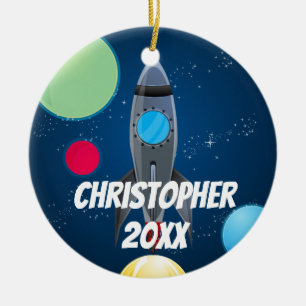 Outer Space Rocket Ship Ceramic Tree Decoration