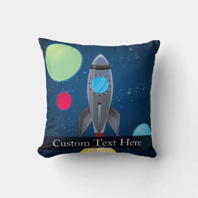 Outer Space Rocket Ship Cushion (Front)