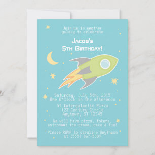 Outer Space Rocket Ship Cyborg Blue Invitations