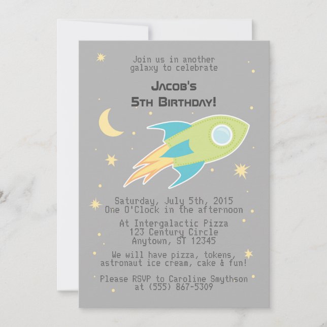 Outer Space Rocket Ship Galaxy Grey Invitations (Front)