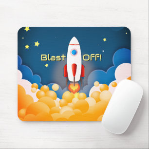 Outer Space Rocket Ship Personalised Mouse Mat