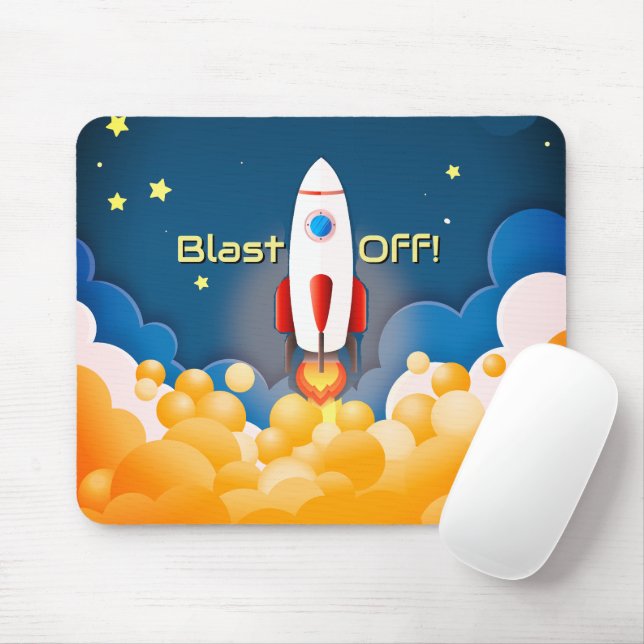 Outer Space Rocket Ship Personalised  Mouse Mat (With Mouse)