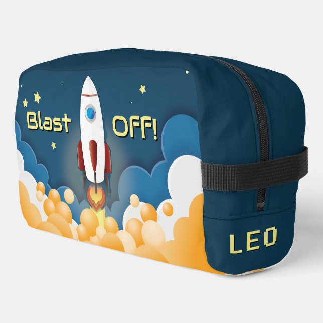 Outer Space Rocket Ship Personalised Name Dopp Kit (Left Corner)