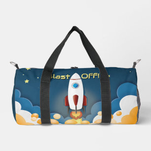 Outer Space Rocket Ship Personalised Name Duffle Bag