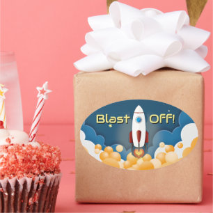 Outer Space Rocket Ship Personalised Name Oval Sticker
