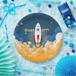 Outer Space Rocket Ship Personalised Name Paper Plate