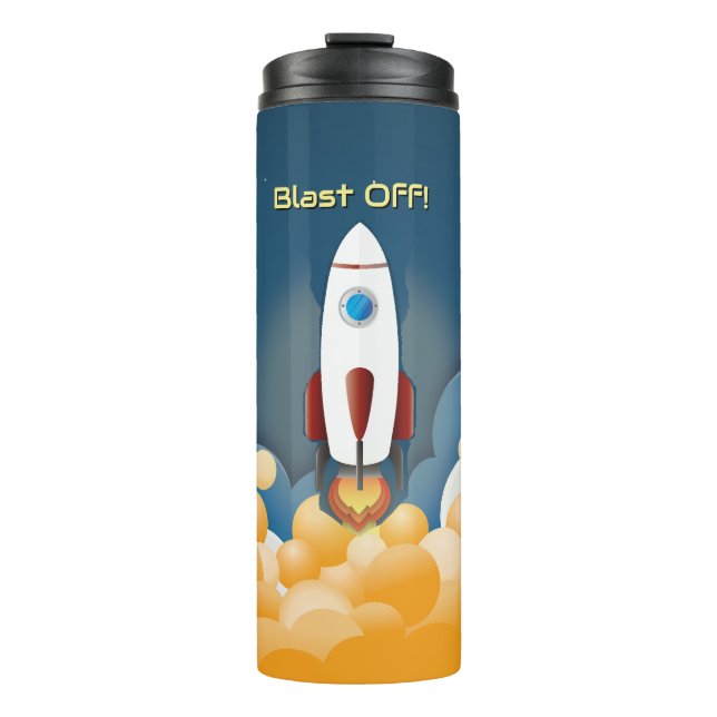 Outer Space Rocket Ship Personalised Name Thermal Tumbler (Front)
