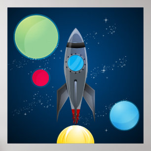 Outer Space Rocket Ship Poster