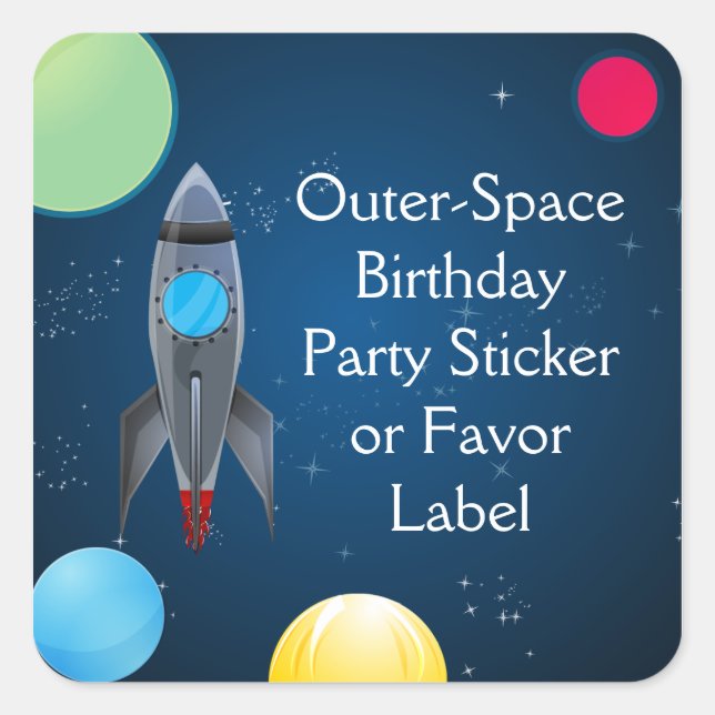 Outer Space Rocket Ship Square Sticker (Front)