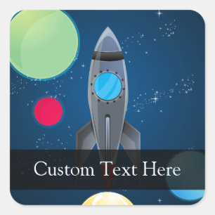 Outer Space Rocket Ship Square Sticker