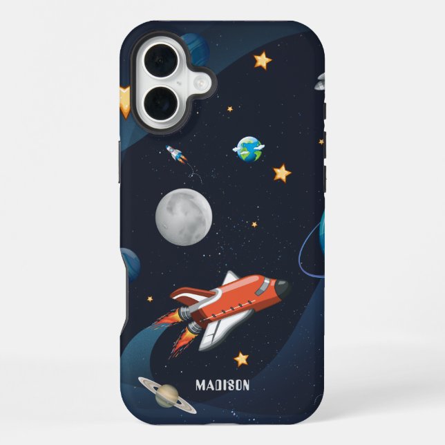Outer Space Rocket Stars and Moon Custom iPhone Case (Back)