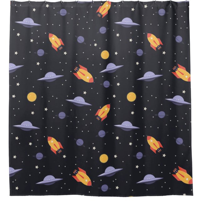 Outer Space Rockets and Spaceships Shower Curtain (Front)