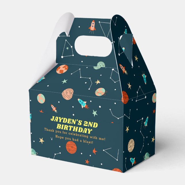 Outer Space Rockets Planets Birthday Thank You Favour Box (Front Side)