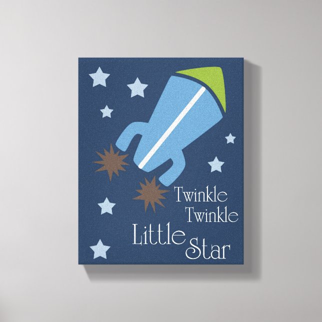 Outer Space Rockets Twinkle Twinkle Navy Blue Canvas Print (Front)