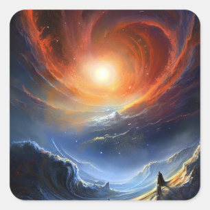Outer Space Sci Fi Landscape Art Square Sticker