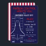 Outer Space Shuttle / Astronaut Birthday Invitation<br><div class="desc">A blueprint-like image of the space shuttle is printed on the front of these outer space themed invitations. Front text is all fully customisable to suit your own event details - just use the easy, provided templates. The example reads "Mission control wants you' (in a red LED-style typeface), followed by...</div>