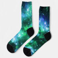 Outer Space Socks - Blue Green Star Pattern