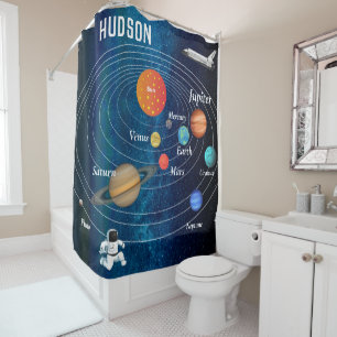 Outer Space Solar System Astronaut Spaceship Pluto Shower Curtain
