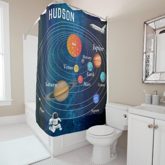 Outer Space Solar System Astronaut Spaceship Pluto Shower Curtain (In Situ)