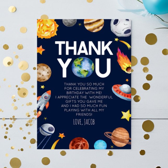 Outer Space Spaceship Planets Birthday Party Thank You Card (Creator Uploaded)