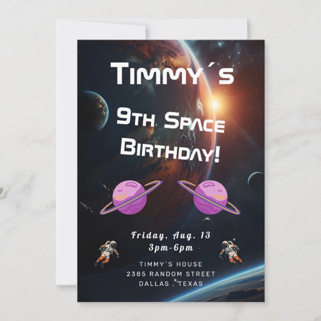 Outer Space Spacey Birthday Invitation (Front)