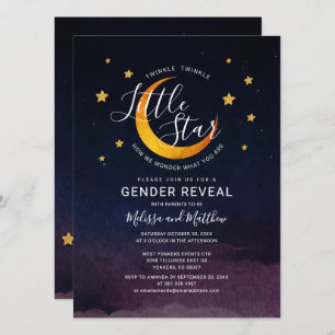Outer Space Stars and Moon Gender Reveal Invitation