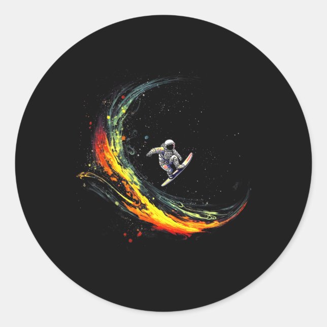 Outer Space Suffer Shirts, Astronaut Funny Surfing Classic Round Sticker (Front)