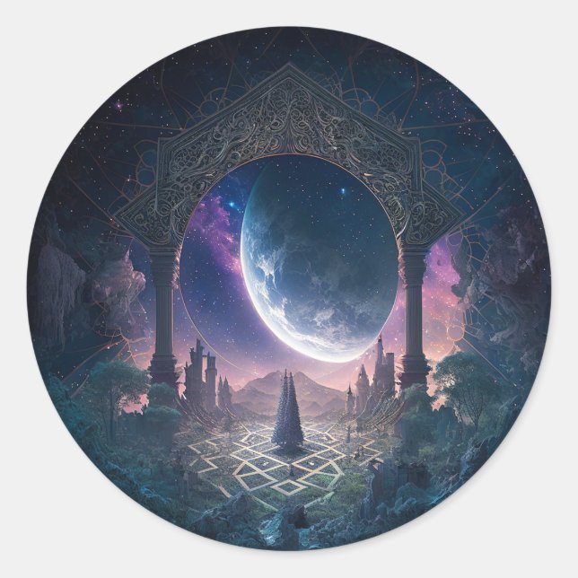 Outer Space Surreal Fantasy Art Classic Round Sticker (Front)