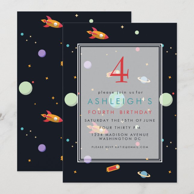 Outer Space Theme | Kids Birthday Party Invitation (Front/Back)