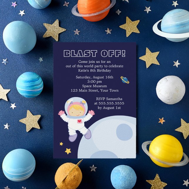 Outer Space Themed Girl's Birthday Party Invitation (Creator Uploaded)