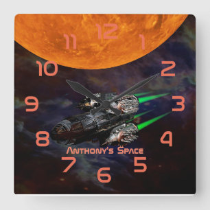 Outer Space themed Kids Room personalised Square Wall Clock