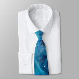 Outer Space Turquoise Blue Galactic Starry Sky Tie