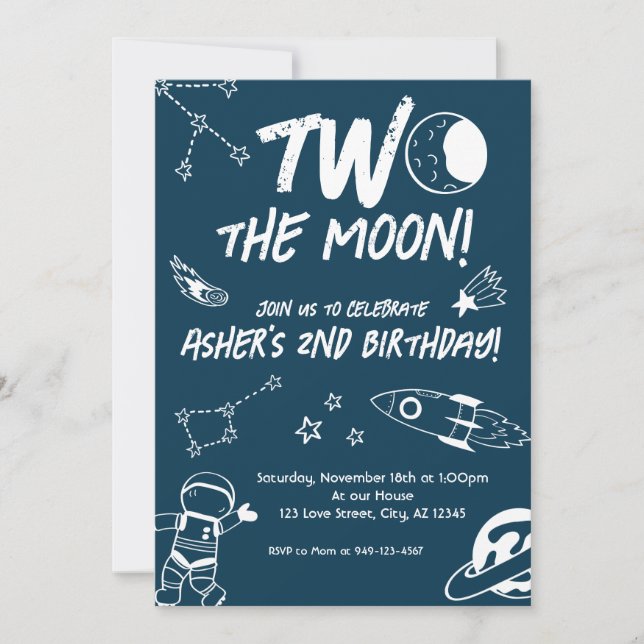 Outer Space Two the Moon 2nd Birthday  Invitation (Front)