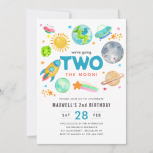 Outer Space Two the Moon 2nd Birthday Spaceship Invitation