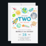 Outer Space Two the Moon 2nd Birthday Spaceship Invitation<br><div class="desc">Modern Outer Space Galaxy Moon Rocket Spaceship Alien Kid Going Two the Moon 1st Birthday Invitation</div>