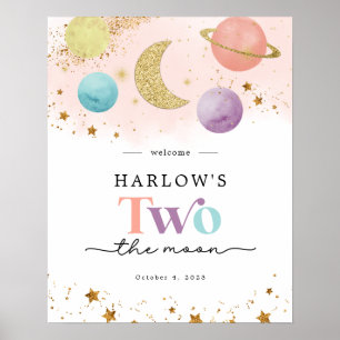 Outer Space Two the Moon 2nd Birthday Welcome Sign