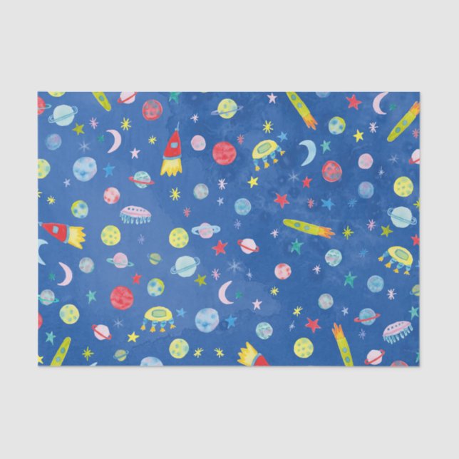 Outer Space UFO Rocket Planet Pattern Gift Tissue Paper (Front)