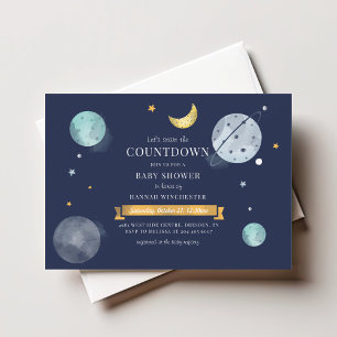 Outer Space Watercolor Galaxy Baby Shower Card