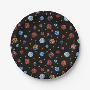Outer Space Watercolor Planets and Stars   Paper Plate
