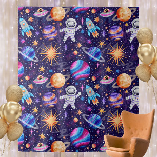 Outer Space with Astronaut, Rocket Ship & Planets Tapestry