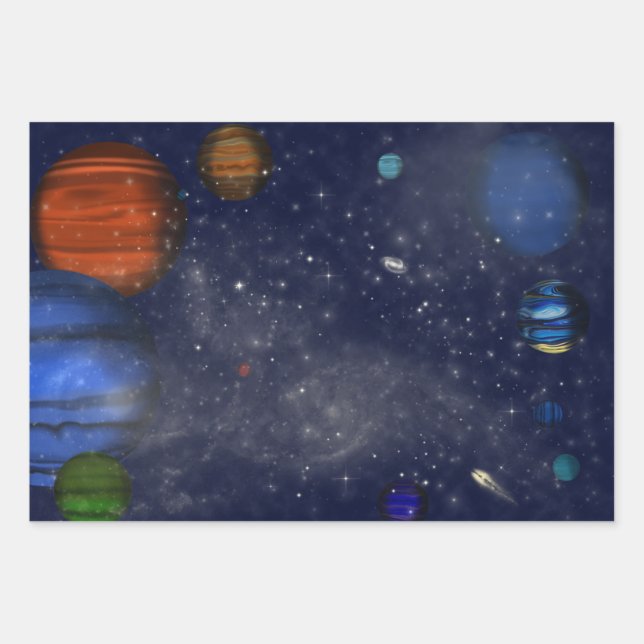 Outer Space with planets and galaxies Wrapping Paper Sheet (Front 3)