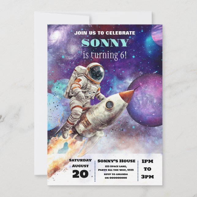 OuterSpace Birthday Party Astronaut Galaxy Planets Invitation (Front)