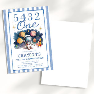 Outerspace Planets Blue 1st Birthday Invitation